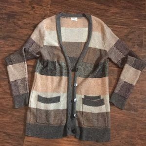 Madewell Cardigan Sweater Stripes Brown Cream Cozy